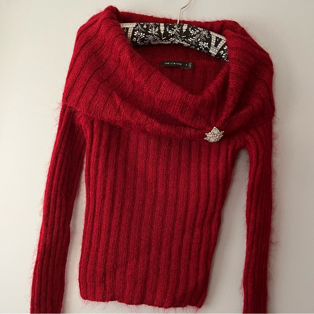 The Limited Mohair Blend Off Shoulder Sweater - Maroon